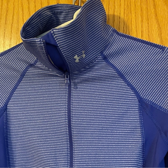 Under Armour Top Cold gear fitted long sleeve pullover thumb holes purple stripe - Picture 3 of 7